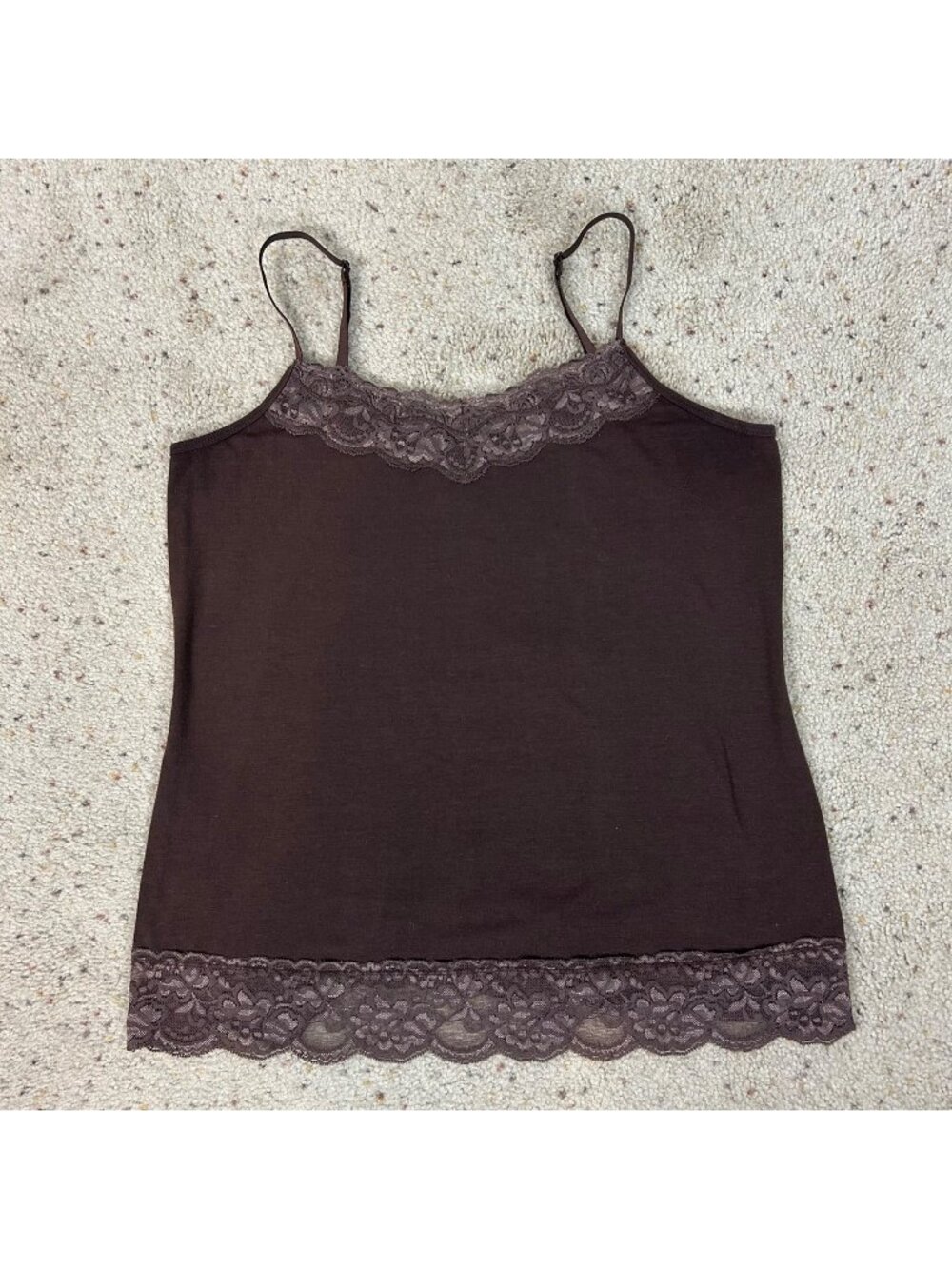 Y2K Brown Lace Trim Cami Tank Top Boho Vintage Layer Size 14/16W Women's